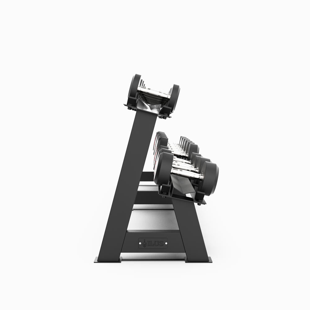 Set Mancuernas TPU ILUS 2.5 a 25 kg + Rack