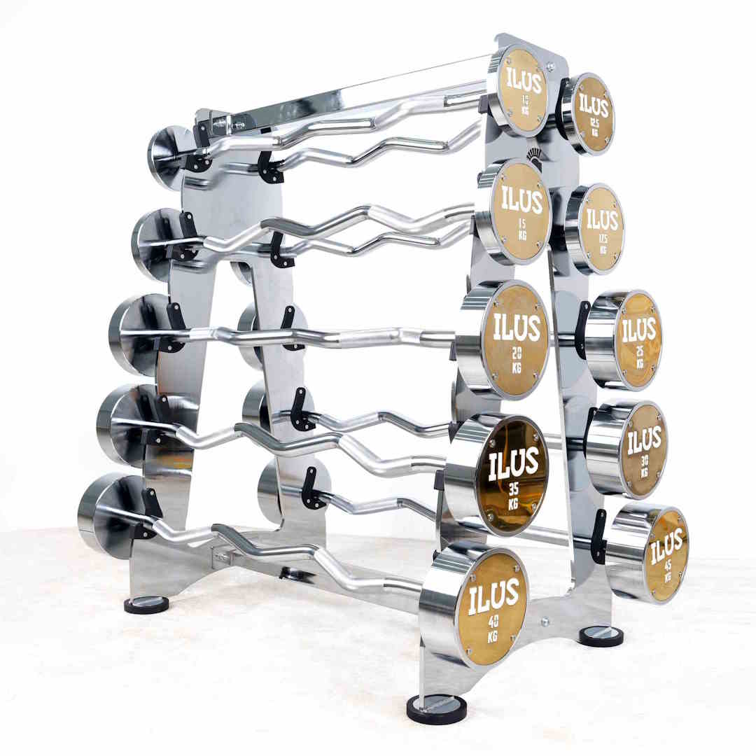 Set Barras EZ ILUS Premium Chrome 10 a 45 KG + Rack