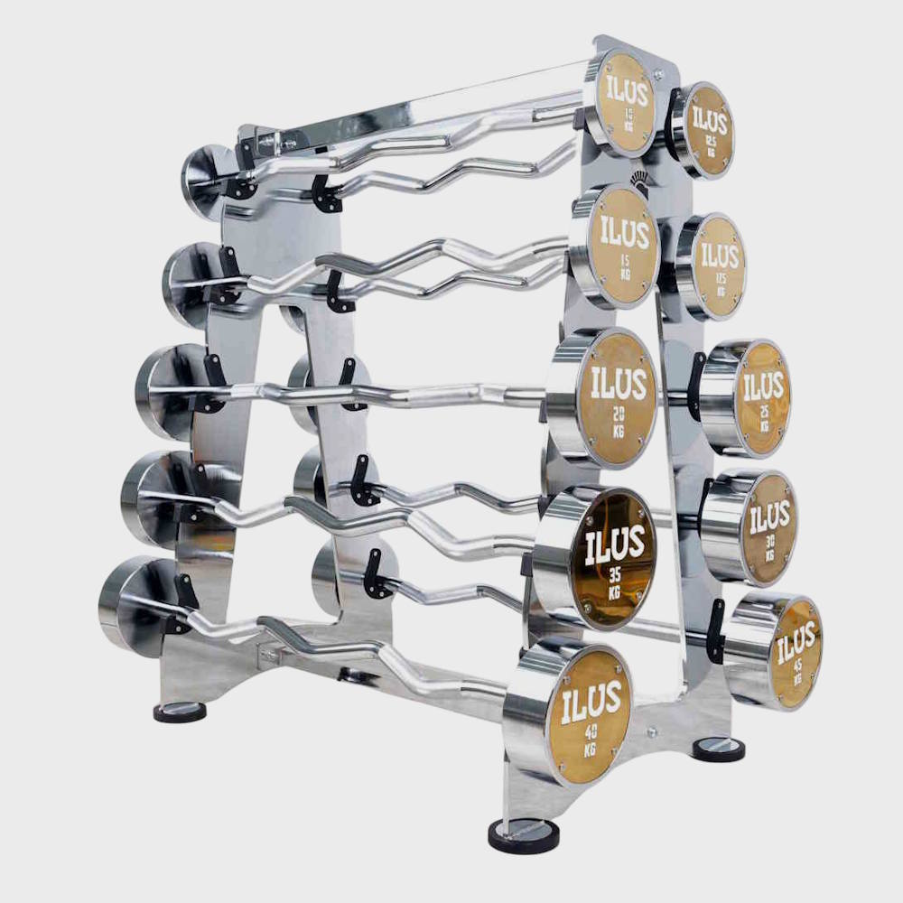 EZ ILUS Premium Chrome Bar Set 10 to 45 KG + Rack