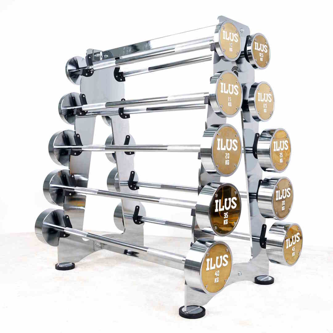 Set Barras Rectas ILUS Premium Chrome 10 a 45 kg + Rack