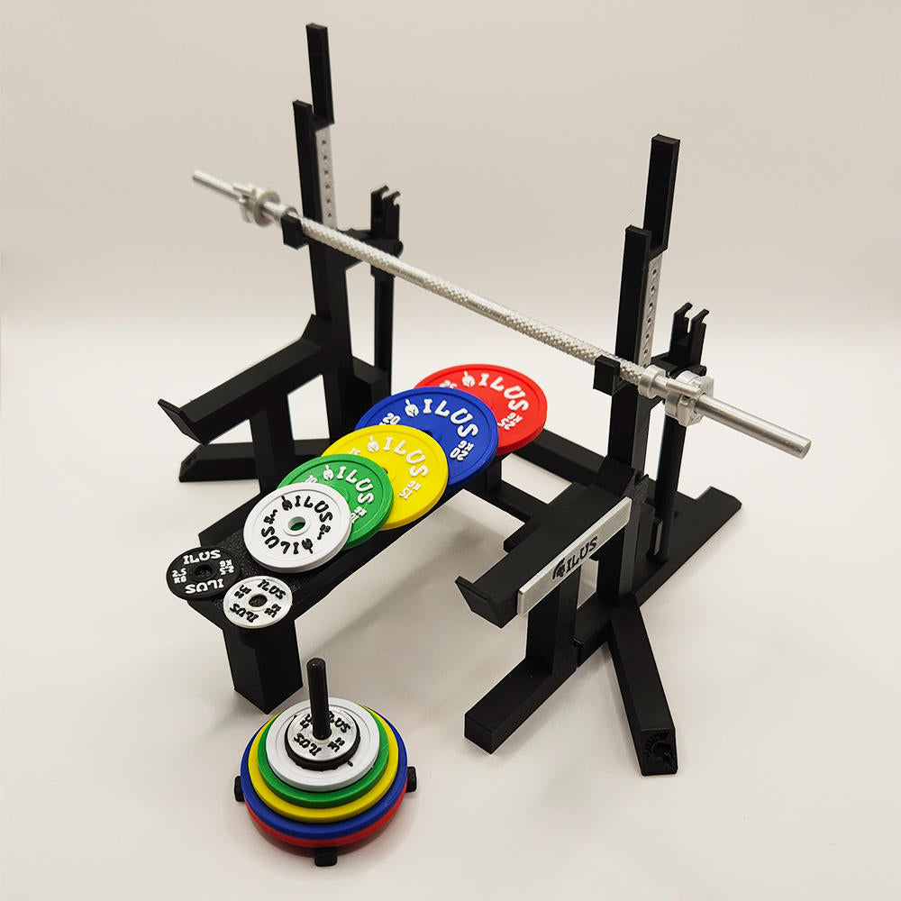 Mini Combo Rack + Set Discos Calibrados Iron ILUS 5 a 25 kg