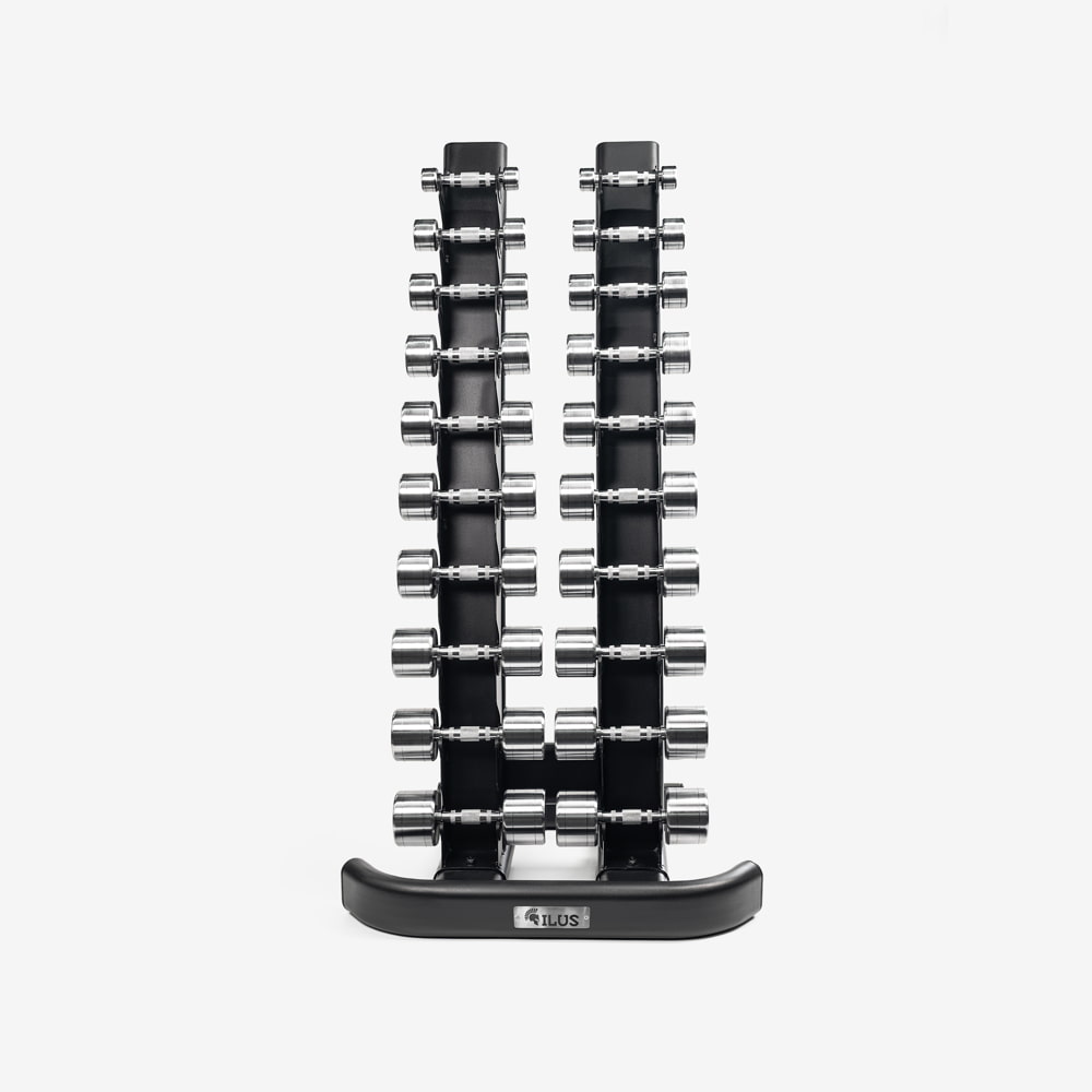 Set Mancuernas Hard Chrome ILUS 1 a 10 kg + Rack
