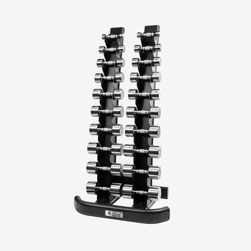 Set Mancuernas Hard Chrome ILUS 1 a 10 kg + Rack