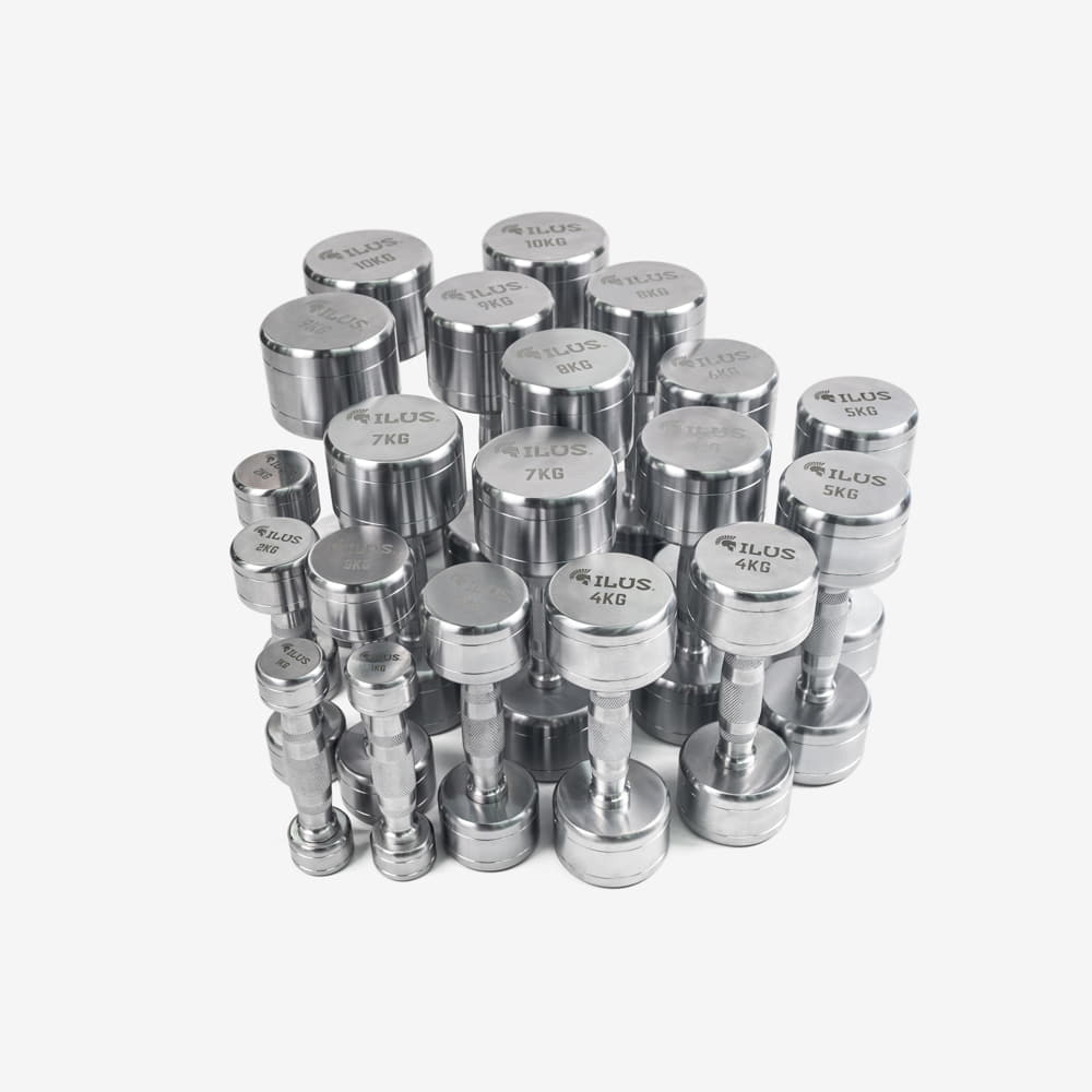 Set Mancuernas Hard Chrome ILUS 1 a 10 kg + Rack