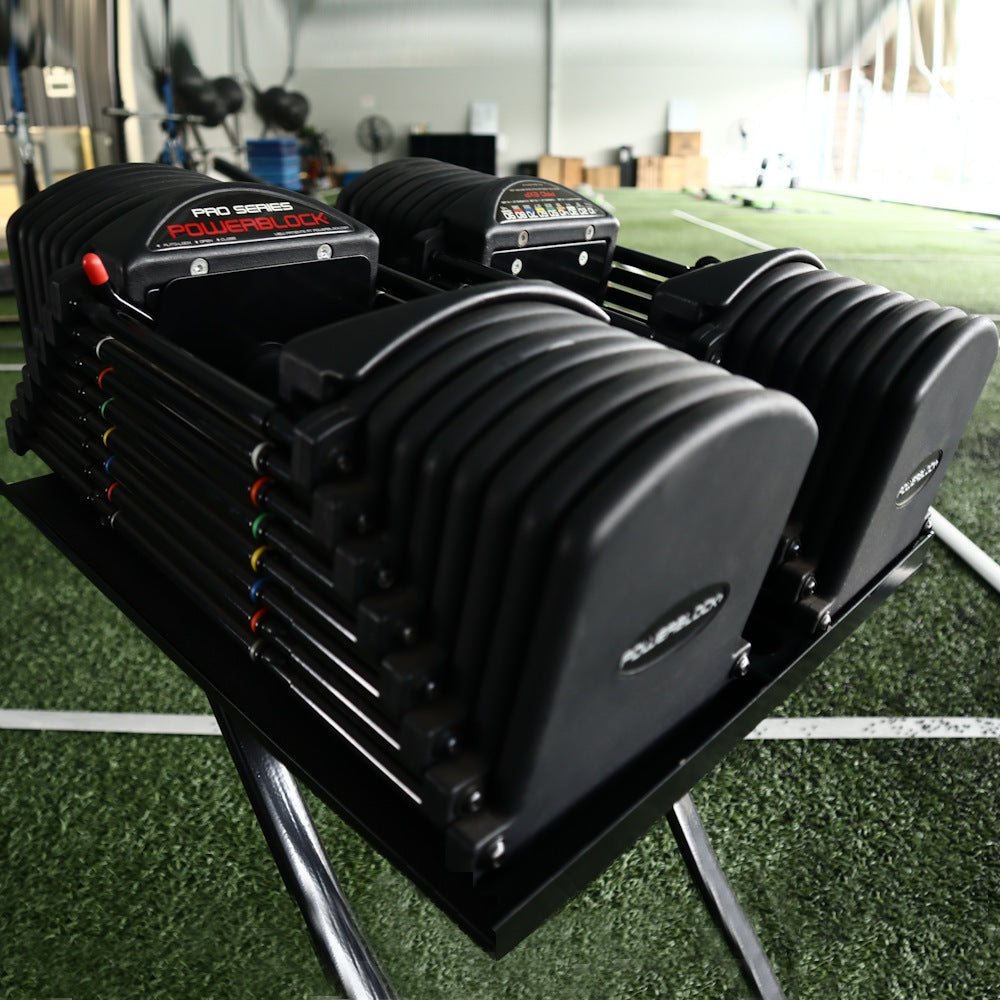 Mancuernas Ajustables PowerBlock Pro Series EXP Stage 1-3 (5 a 90 lb) + Compact Stand