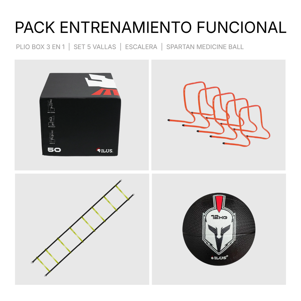 Kit de pliometría ILUS con cajón pliométrico, vallas, escalera de agilidad y balón medicinal
