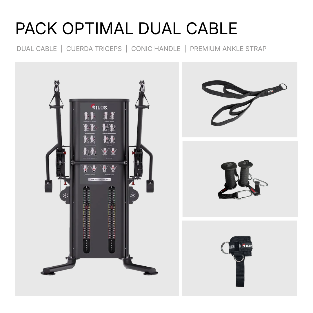 Máquina de poleas Dual Cable ILUS con cuerda, conic handle y tobillera