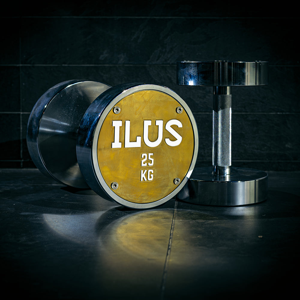 Set ILUS Premium Gold Dumbbells 2.5 a 25 kg + Rack